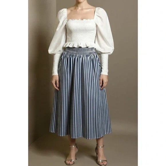NWT!! HILL HOUSE The Grace Nap Top Smocked Solid White Cropped Ruffled Small