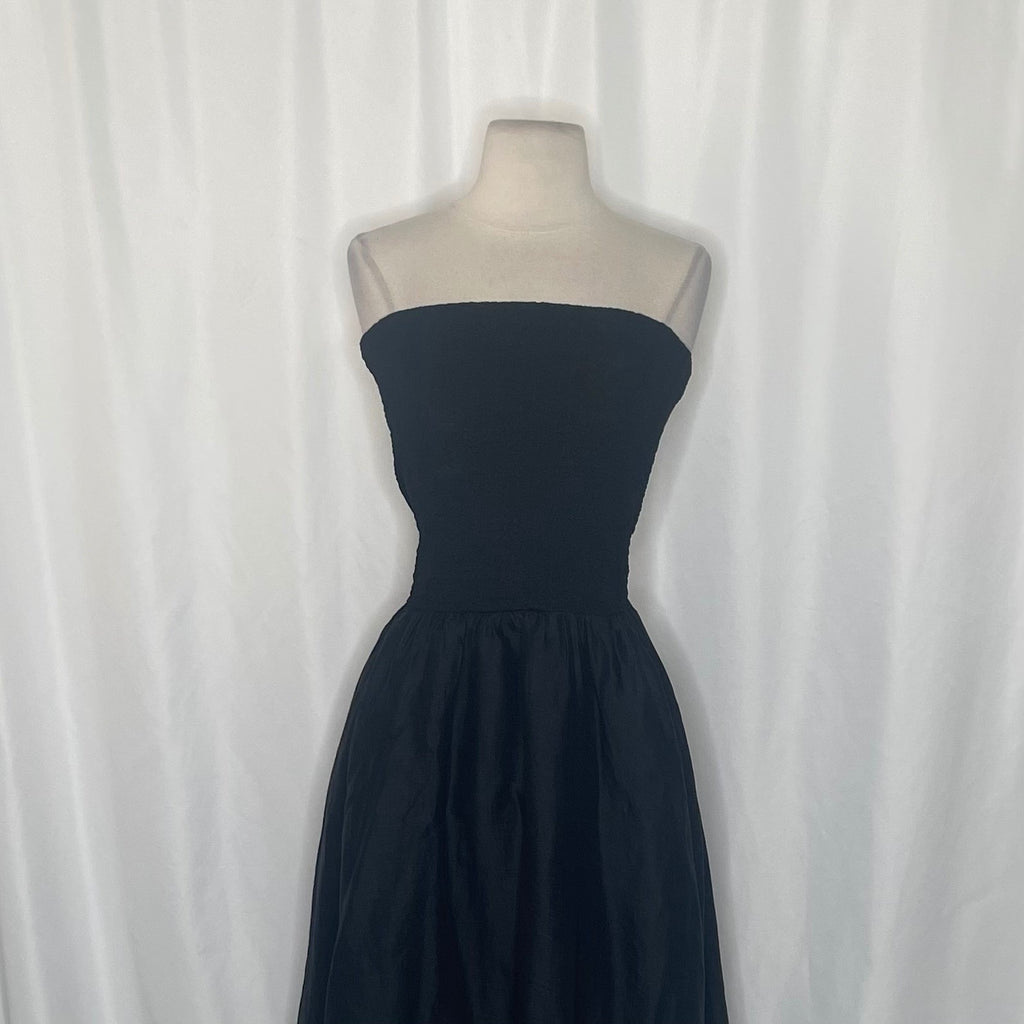 NWT!! J. CREW Strapless Mixy Dress Solid Black Midi Textured Preppy Medium