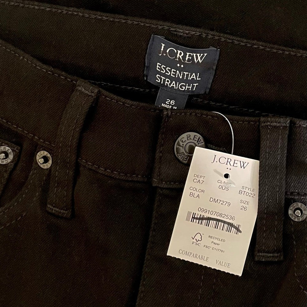 NWT!! J. CREW Factory Essential Straight Jeans All-Day Stretch Solid Black 26