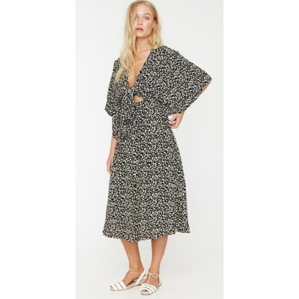 FAITHFULL THE BRAND Massimo Midi Dress Floral Blossom Village Tie Front Small