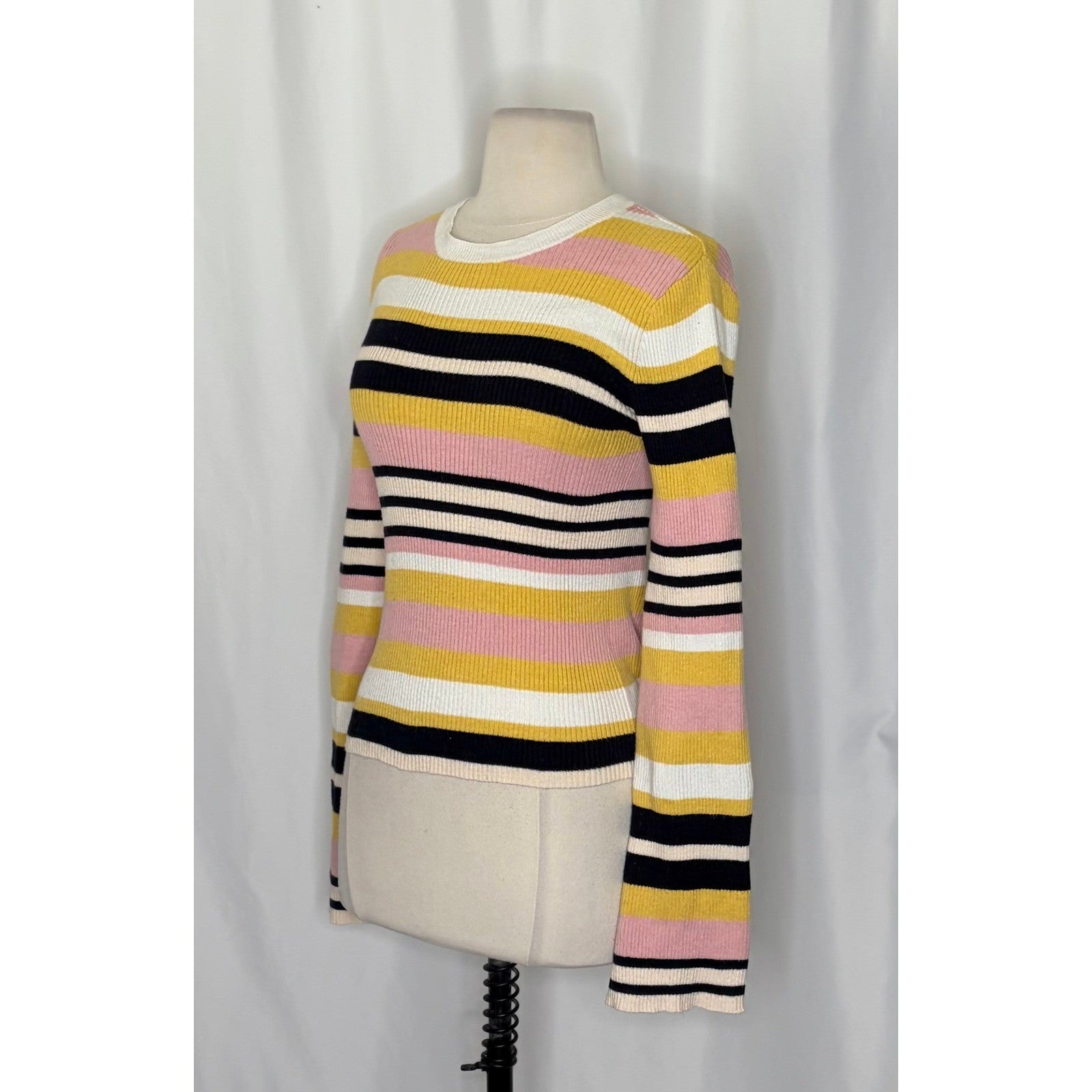 FRAME Denim Baja Citrine Stripe Sweater Cashmere Ribbed Knit Flare Sleeves Small