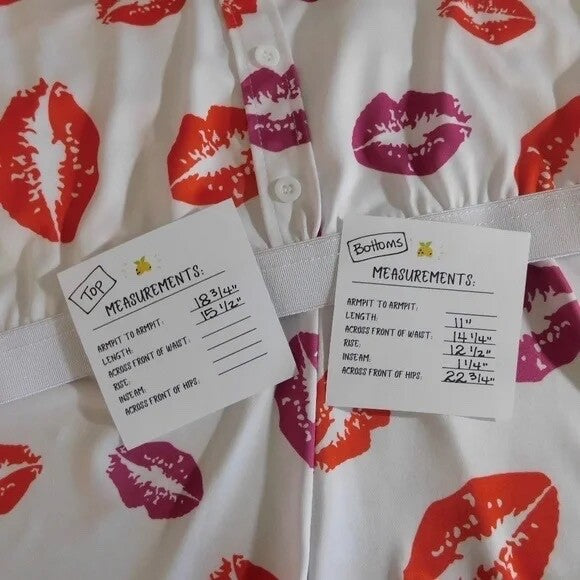 NEW!! HOT LIPS Lipstick Kiss Cropped Loungewear Two Piece Set Top Shorts X-Large