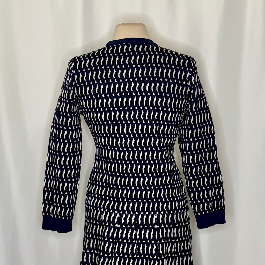 SHOSHANNA Aspen Intarsia Knit Dress Navy Blue White Dropwaist Crew Neck X-Large