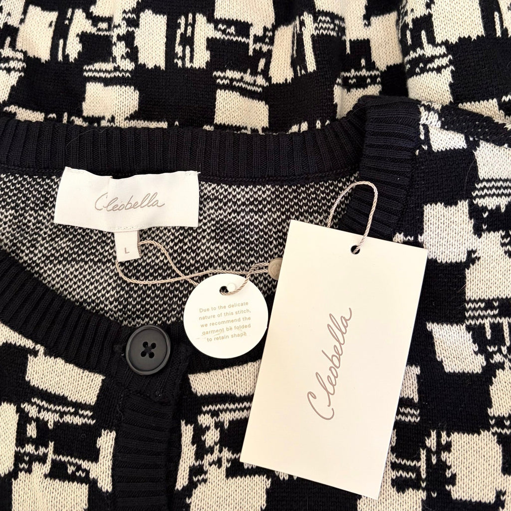 NWT!! CLEOBELLA Marybeth Biarritz Cardigan Sweater Black Ivory Cropped Large