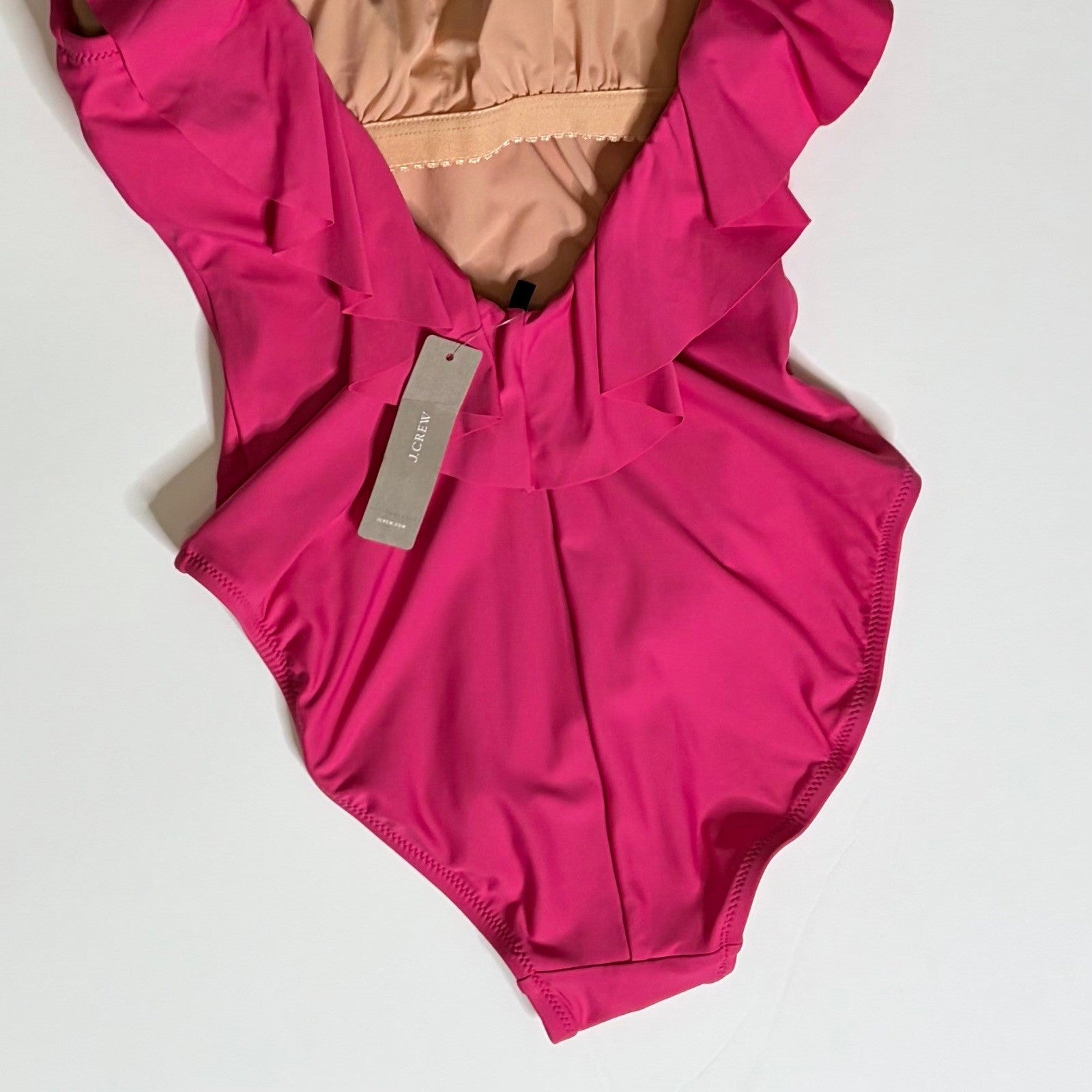 NWT!! J. CREW Ruffle Scoopneck One Piece Swimsuit Solid Hot Pink Vacation Size 4