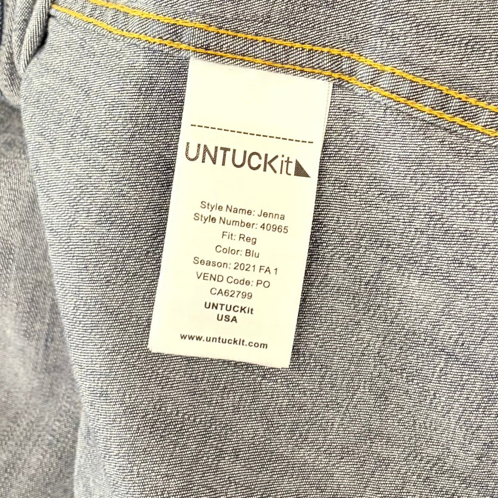 Women's UNTUCKIT Jenna Buttondown Denim Shirt Top Pockets Dark Wash Preppy 8