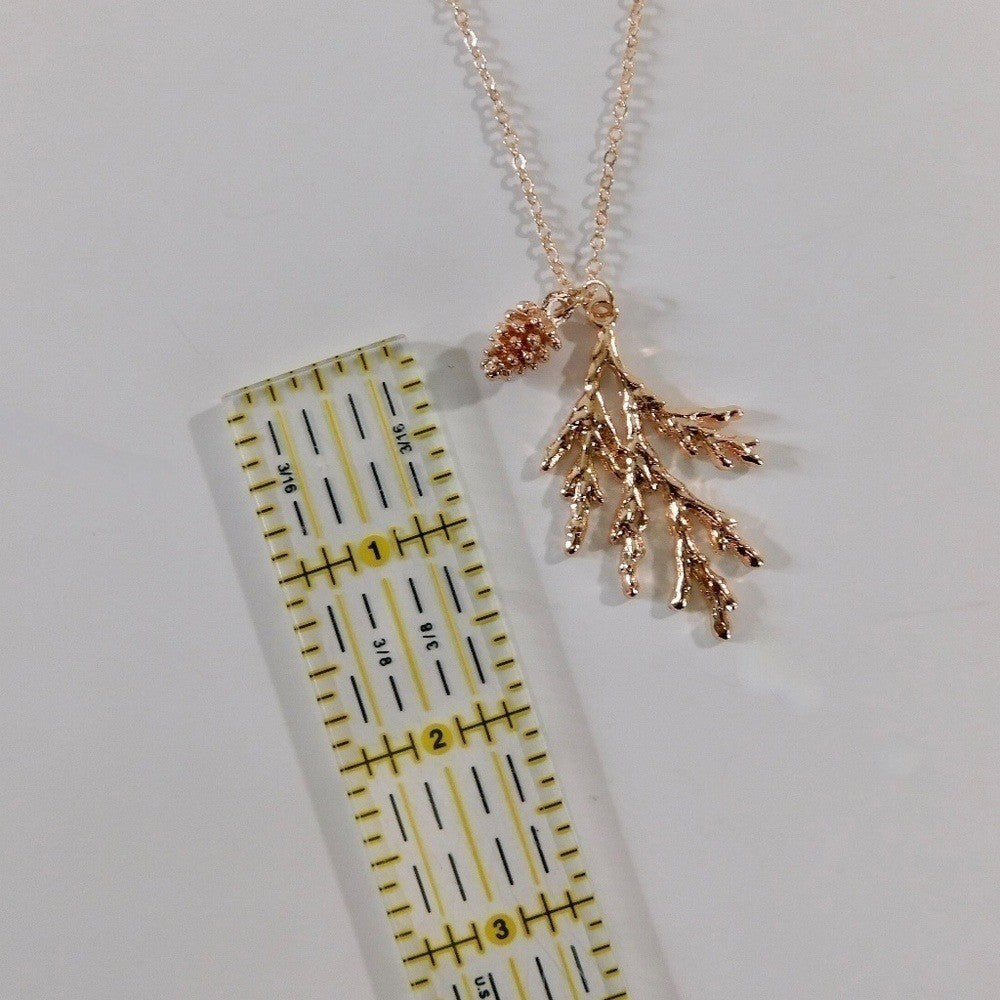 NEW Rose Gold Pinecone Pine Bough Pendant Necklace Nature Outdoors Trees