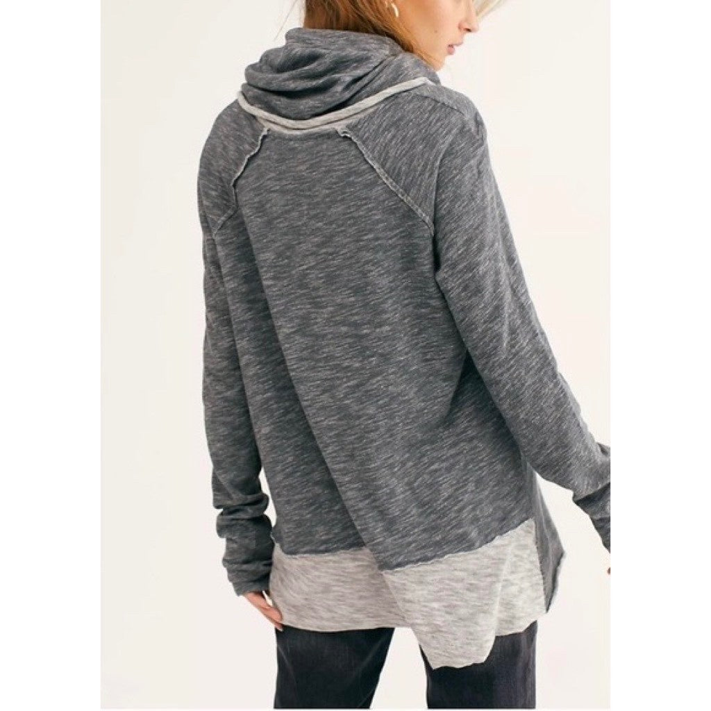 FREE PEOPLE FP Beach Cacoon Cowl Neck Knit Top Gray Space Dye X-Small Small