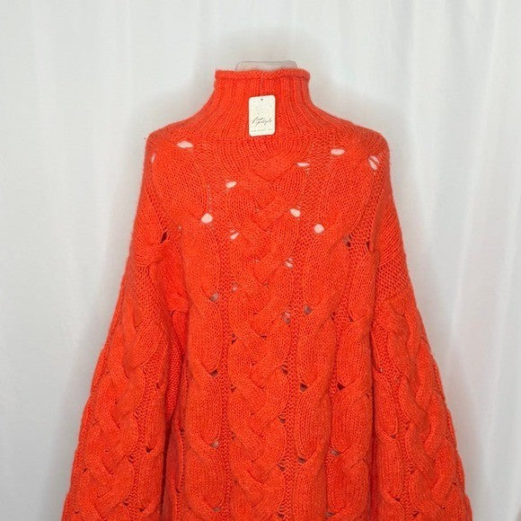 NWT!! FREE PEOPLE Clementine SoftSpun Cable Knit Pullover Solid Orange Small