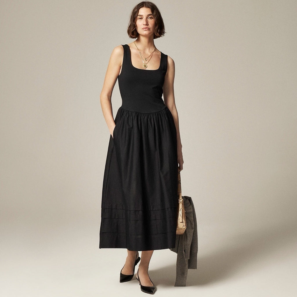 NWT!! J. CREW Black Drop-Waist Mixy Dress Tank Midi Dropwaist XST X-Small Tall