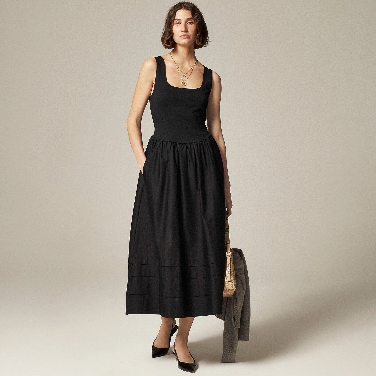 NWT!! J. CREW Black Drop-Waist Mixy Dress Tank Midi Dropwaist XST X-Small Tall