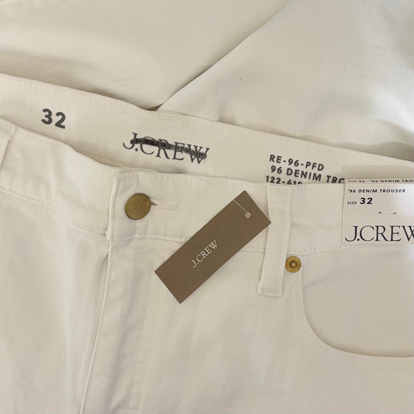 NWT!! J. CREW New High-Rise Denim Trouser Jeans White '96 Wide Leg Retro Size 32