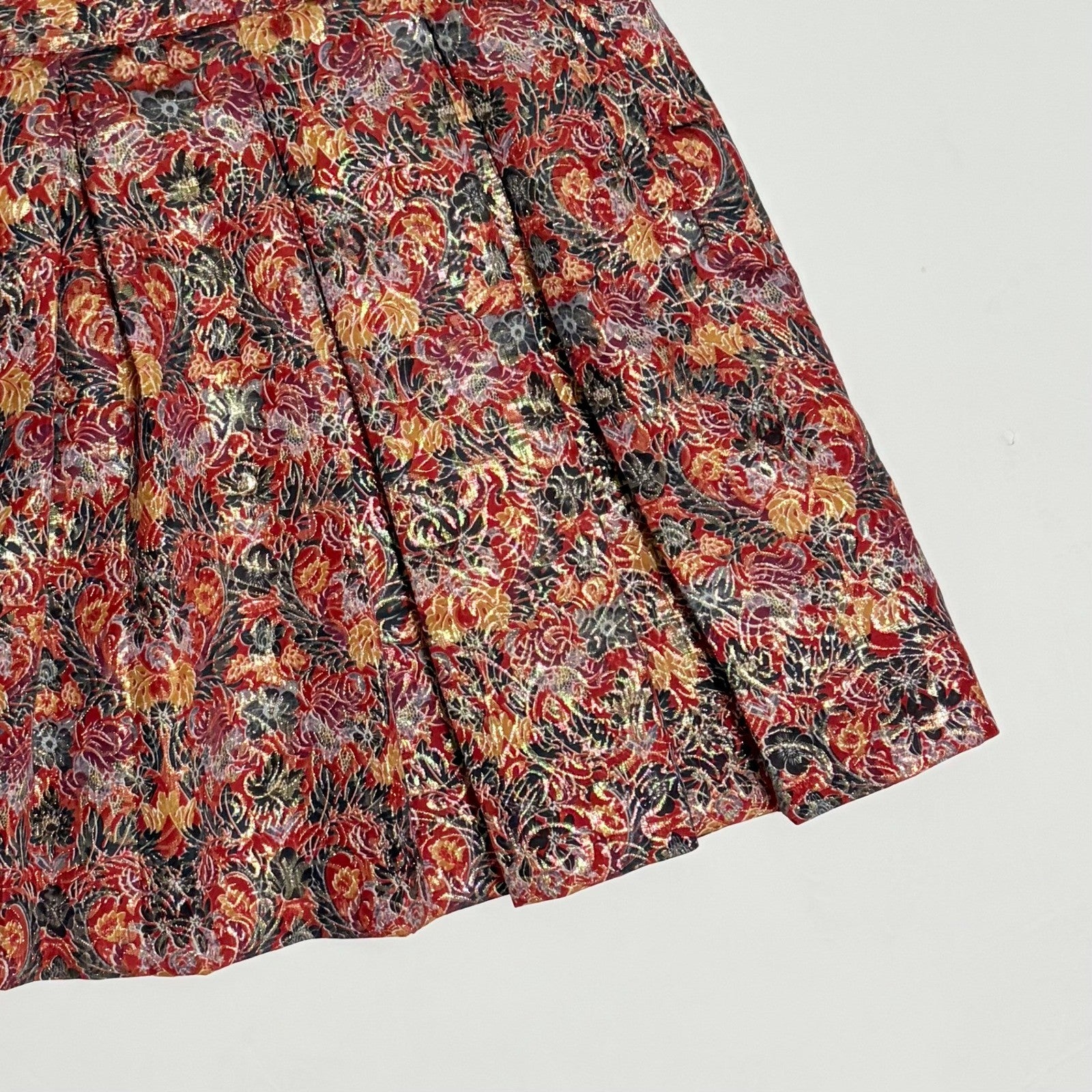 Anthropologie MAEVE Rosie Floral Skirt Pleated Metallic Brocade Pockets Small