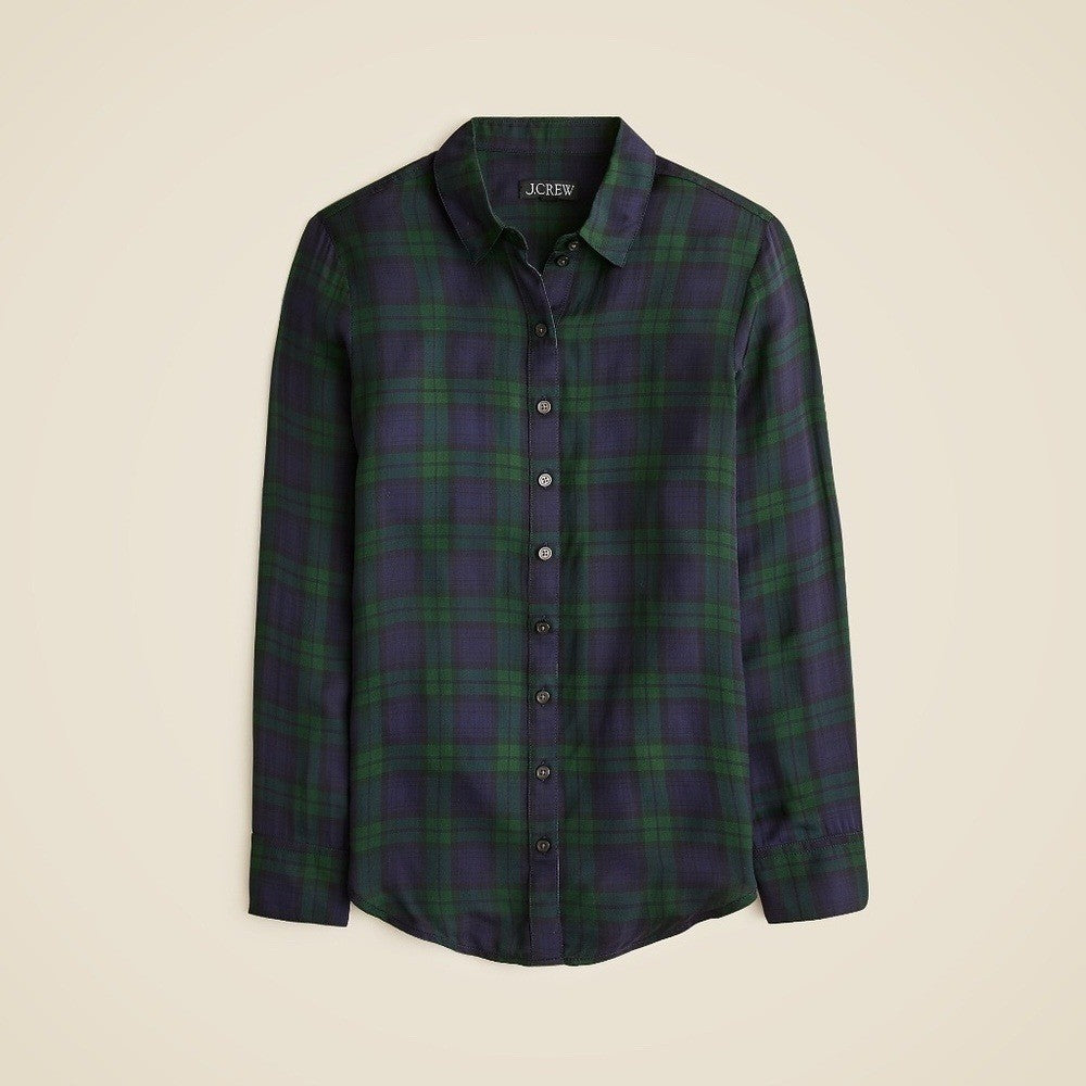 NWT!! J. CREW Drapey Button-Up Shirt Black Watch Tartan Plaid XXS XX-Small