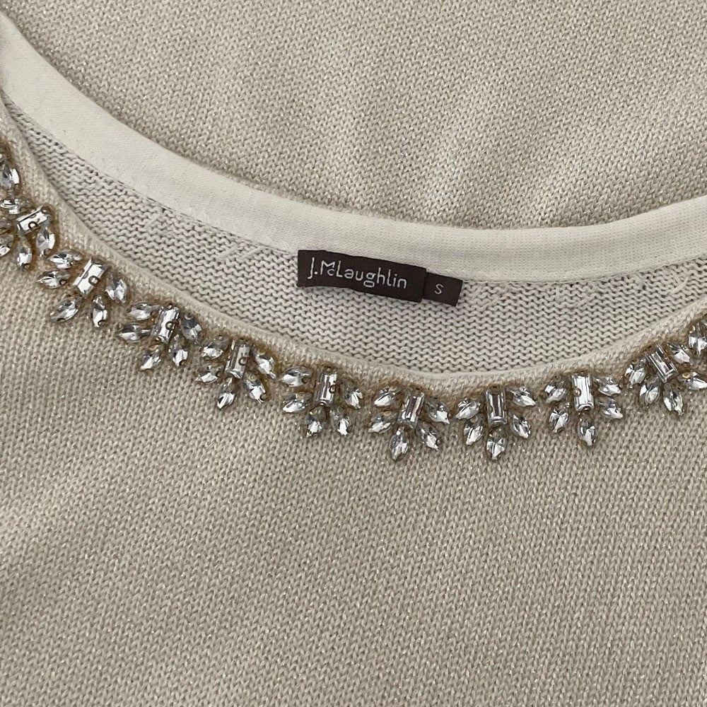 J. MCLAUGHLIN Metallic Gold Embellished Neckline Pullover Sweater Knitwear Small