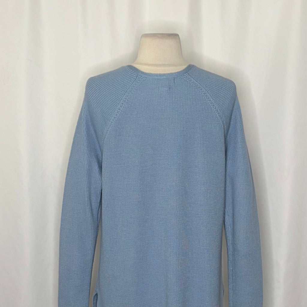ATHLETA Hanover Refined Merino Wool V-Neck Sweater Solid Heron Blue Knit Small