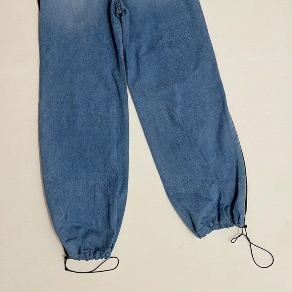 AUSTIN LANDING Sporty Jogger Jeans Green Stripes Denim Back Size 5 Juniors Small