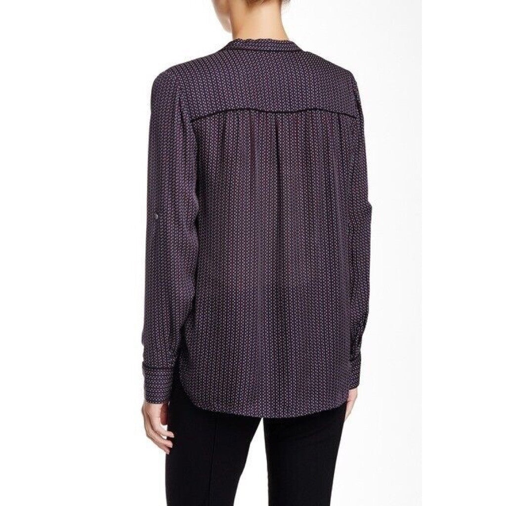 VINCE Mini-Geo Print Silk Blouse Top Mini Geo Geometric Print V Neck X-Small