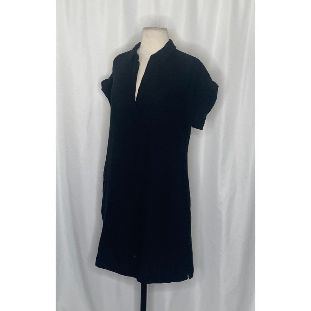 NWT!! J. CREW Factory Short Sleeve Popover Dress Solid Black Travel Vacation XS