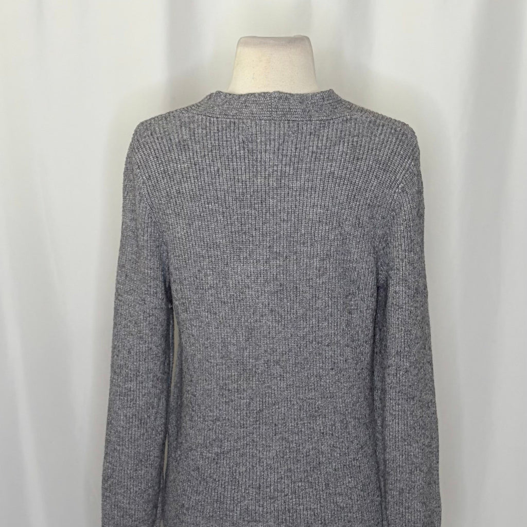 By ANTHROPOLOGIE Rocio Ribbed Tie Front Sweater Solid Gray V Neck Knit Medium