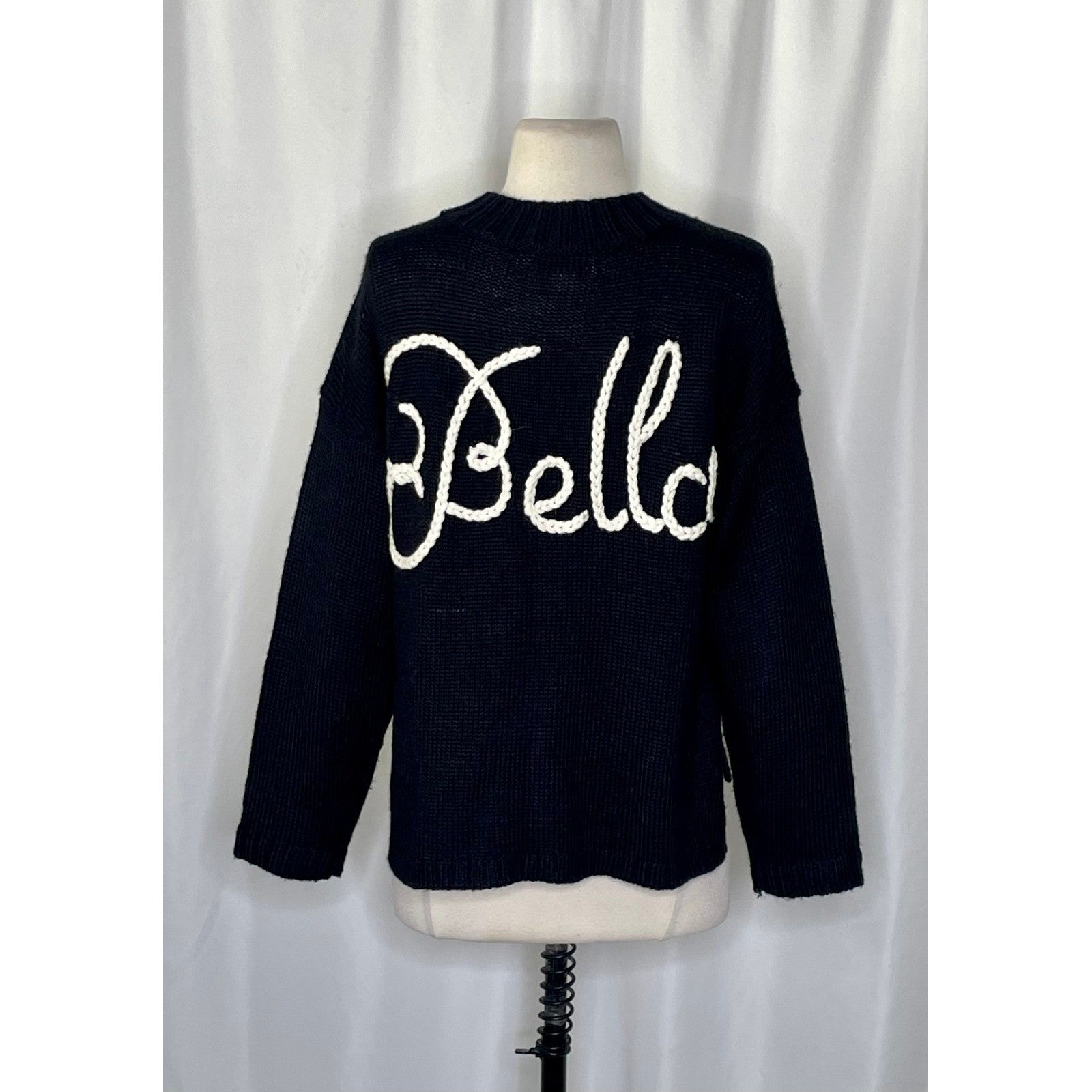 WILDFOX Couture Dinner Party Ciao Bella Black White Embroidered Sweater Small