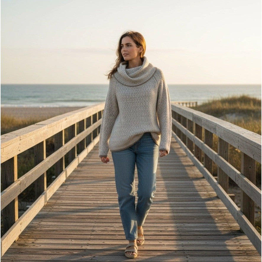 TOMMY BAHAMA Wool Blend Cowl Neck Sweater Coastal Geometric Raglan Knit Small