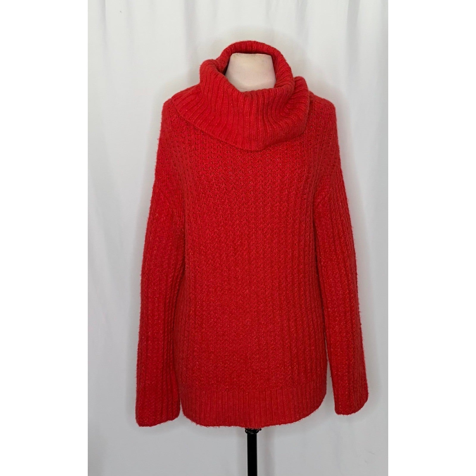 Anthropologie MAEVE Cowl Neck Pullover Sweater Knit Solid Red Turtleneck Small