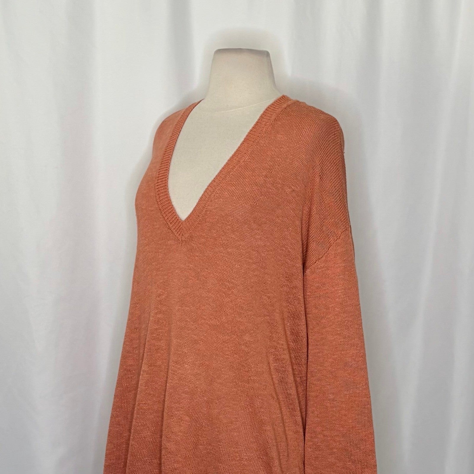 FREE PEOPLE Free-est V Neck Pullover Sweater Orange Knitwear Boho Bohemian Small