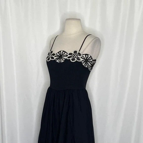 NWT! J. CREW Crochet Mixy Dress Black Crocheted Medallions Midi Pockets Small