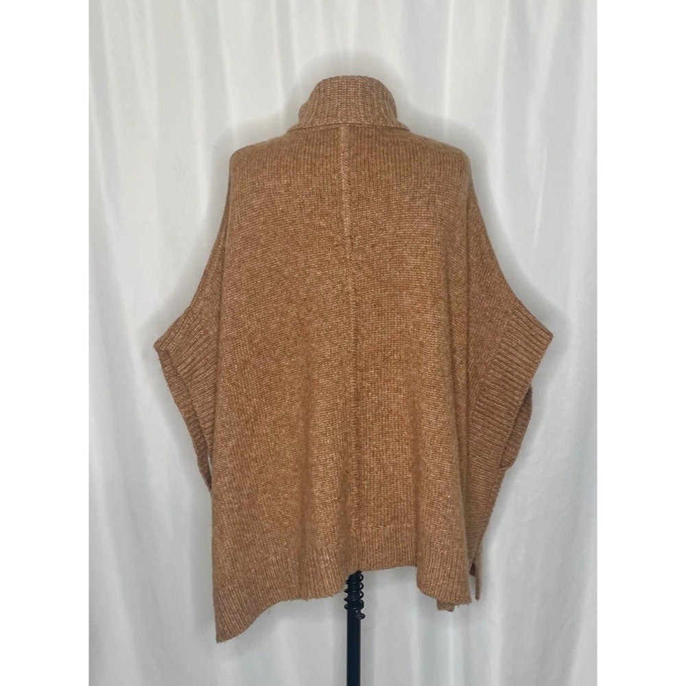 J. CREW Relaxed Turtleneck Poncho Sweater Merino Wool Alpaca Pocket Small Medium