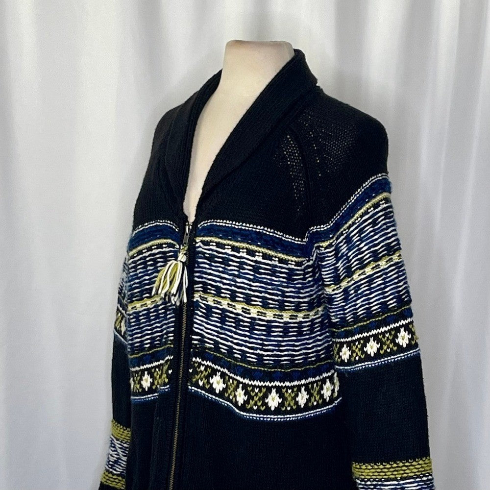 Anthropologie SPARROW Batley Fairisle Black Cardigan Sweater Fair Isle Large