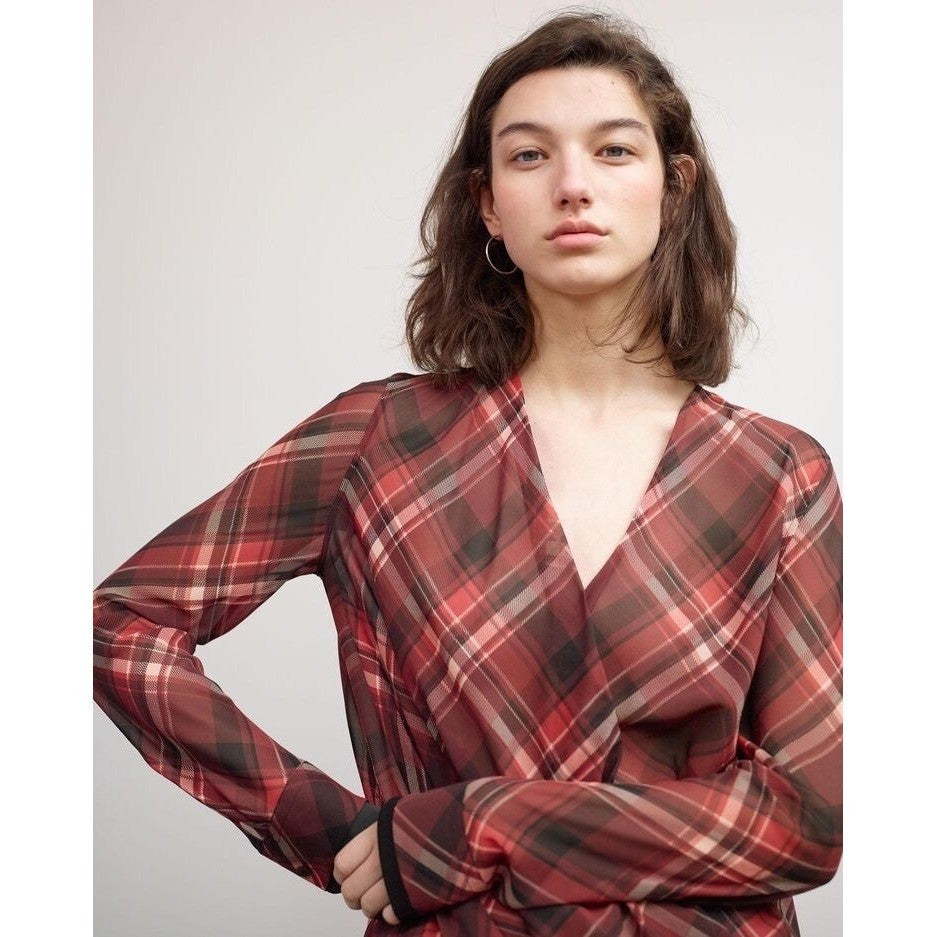 RAG & BONE Silk Victor Plaid Surplice Top Blouse Shirt Drapey High Low Medium