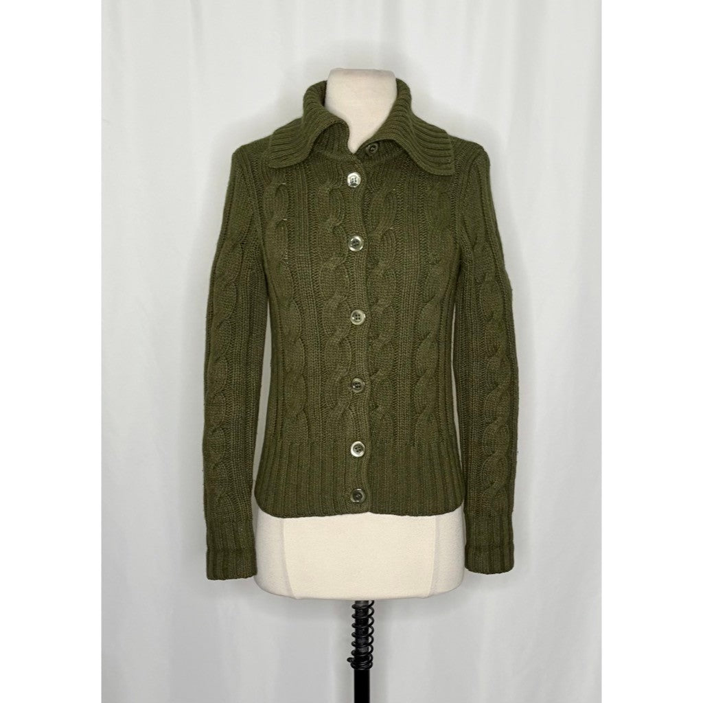 Vintage J. CREW Cable Knit Shawl Collar Cardigan Sweater Wool Cashmere X-Small