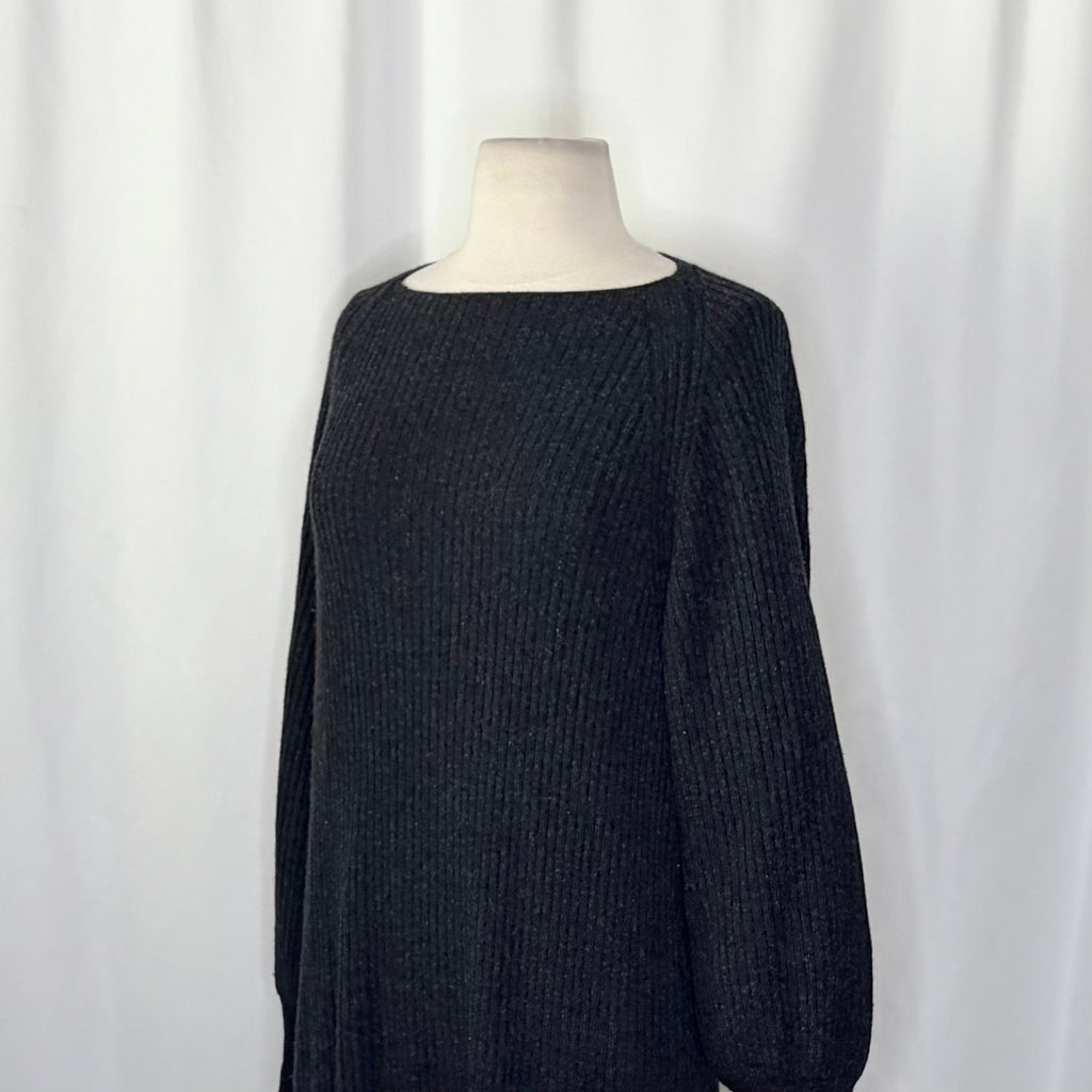 VINCE Cashmere Wool Grey Ribbed Knit Sweater Dress Raglan Sleeves Preppy Small