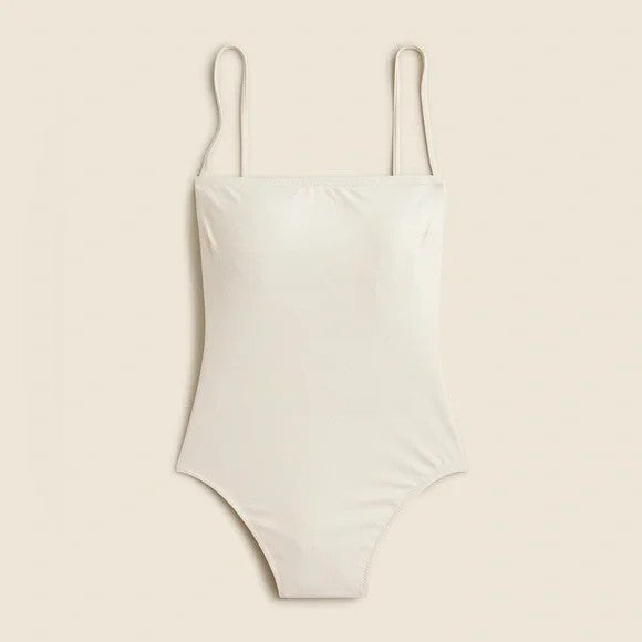 NWT!! J. CREW Squareneck One Piece Swimsuit Solid Natural Vacation Size 14