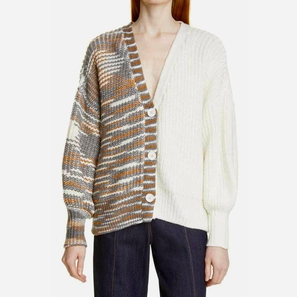 CINQ A SEPT Anabella Chunky Knit Cardigan Sweater Colorblock Space Dye Small