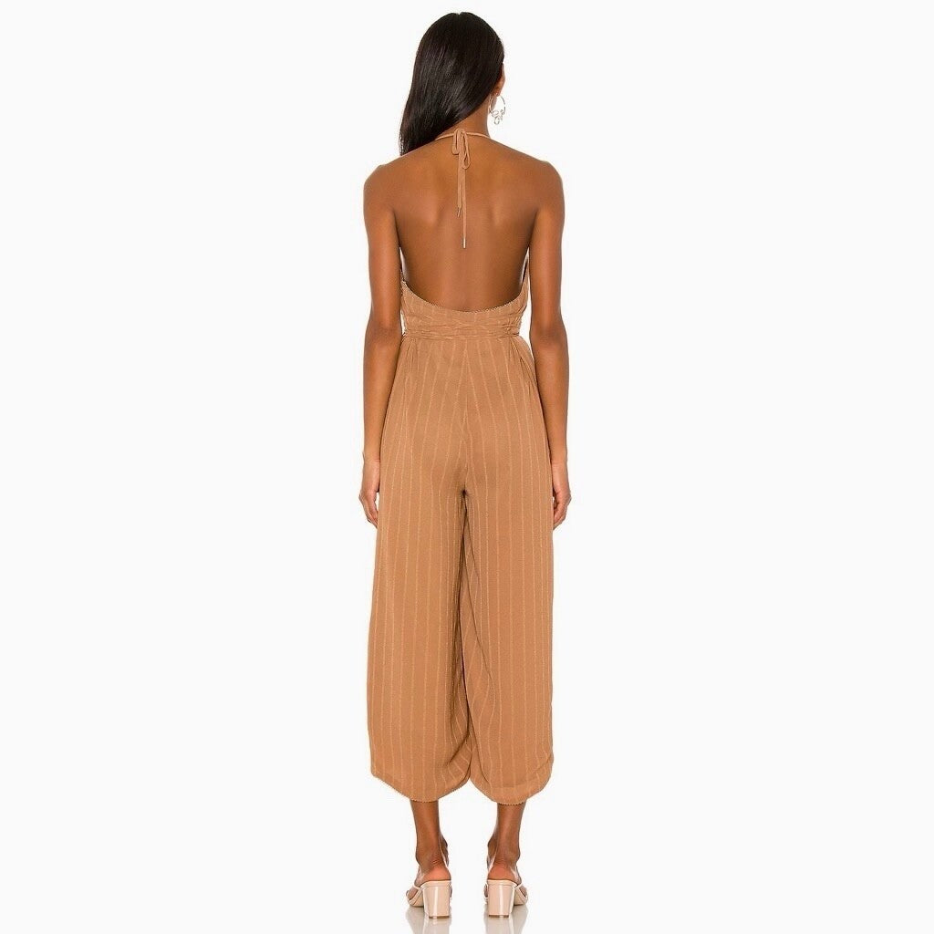 NWT!! HOUSE OF HARLOW 1960 x Revolve Paolo Jumpsuit Tawny Brown Festival Large
