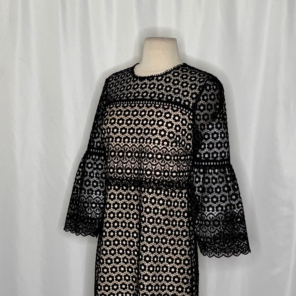 J. CREW Bell Sleeve Black Daisy Guipure Lace Cocktails Little Black Dress 2