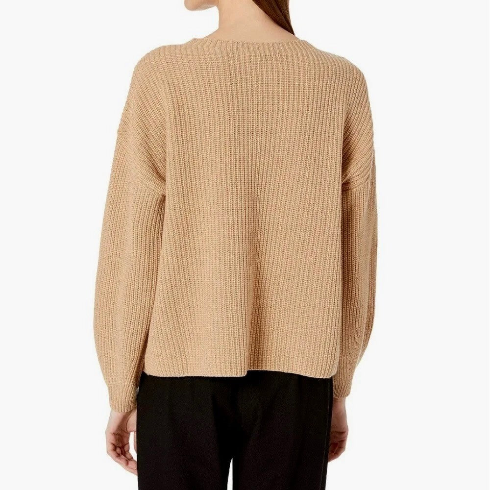 EILEEN FISHER Cashmere Round Neck Pullover Ribbed Shaker Knit Sweater Small
