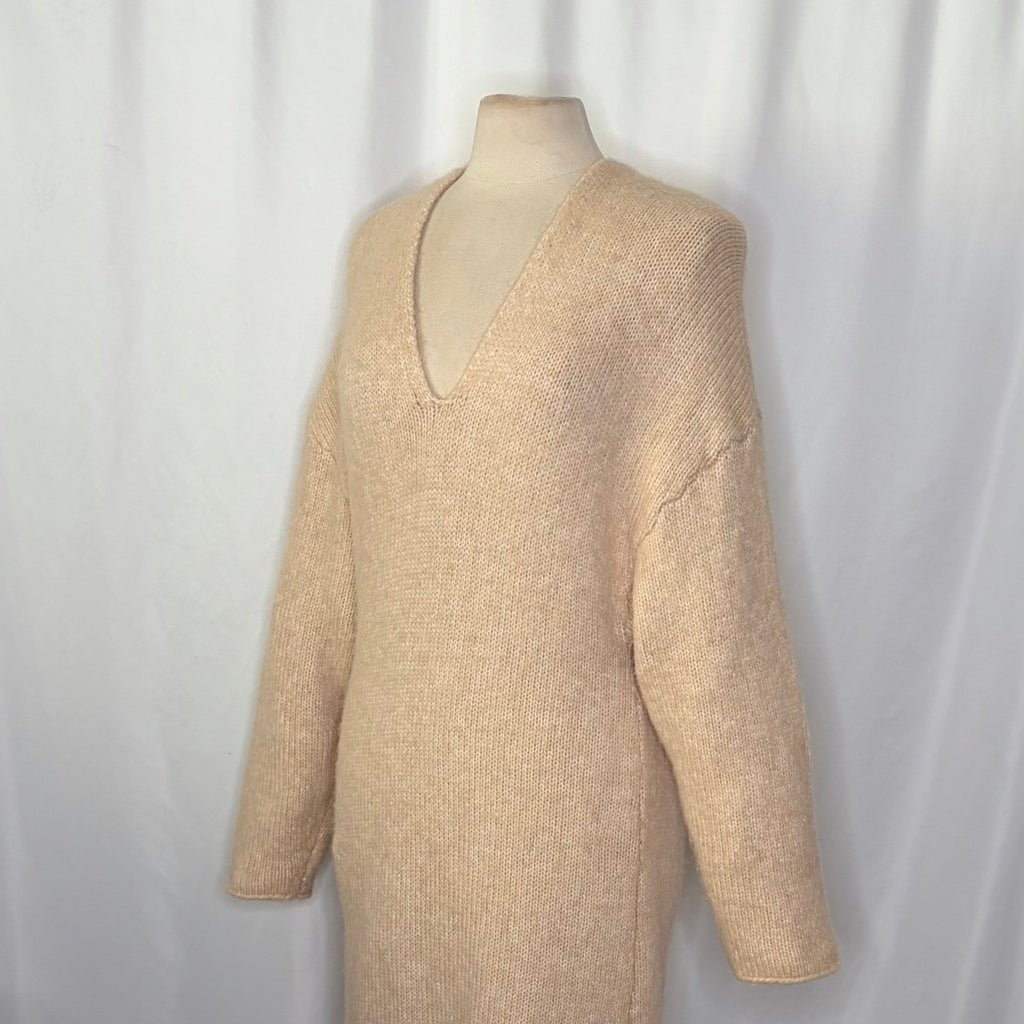 ZARA Alpaca Knit Midi Dress Light Tan Sand Coastal Blogger Favorite Medium