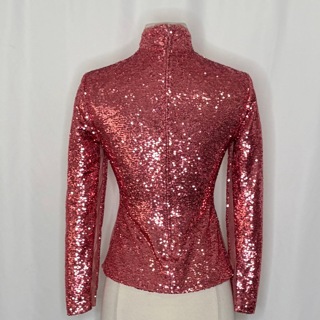 CINQ A SEPT Joan Sequin Top Blouse Rosewood Pink Mock Neck Sequinned X-Small