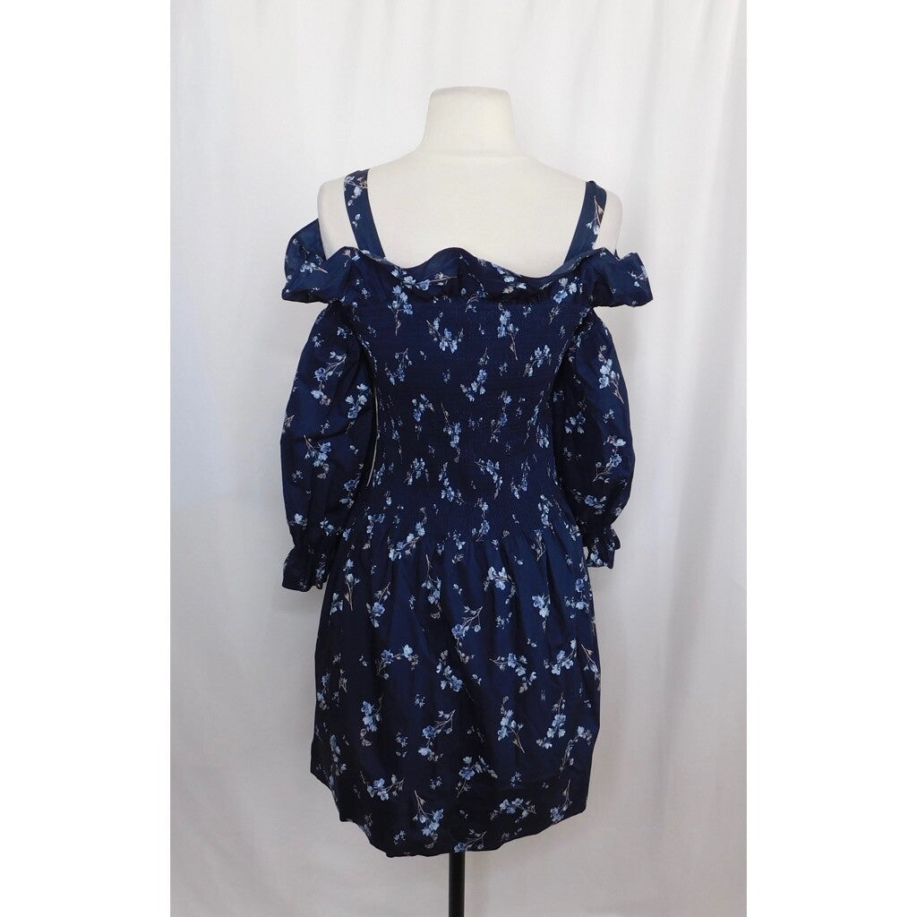 Revolve REBECCA TAYLOR Francine Off Shoulder Dress Floral Smocked Navy Blue 0
