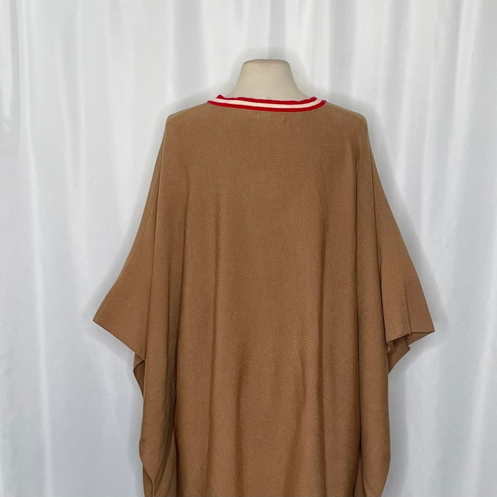 MERSEA Anywhere V Neck Poncho Birch Brown Red Stripe Mer Sea One Size OS