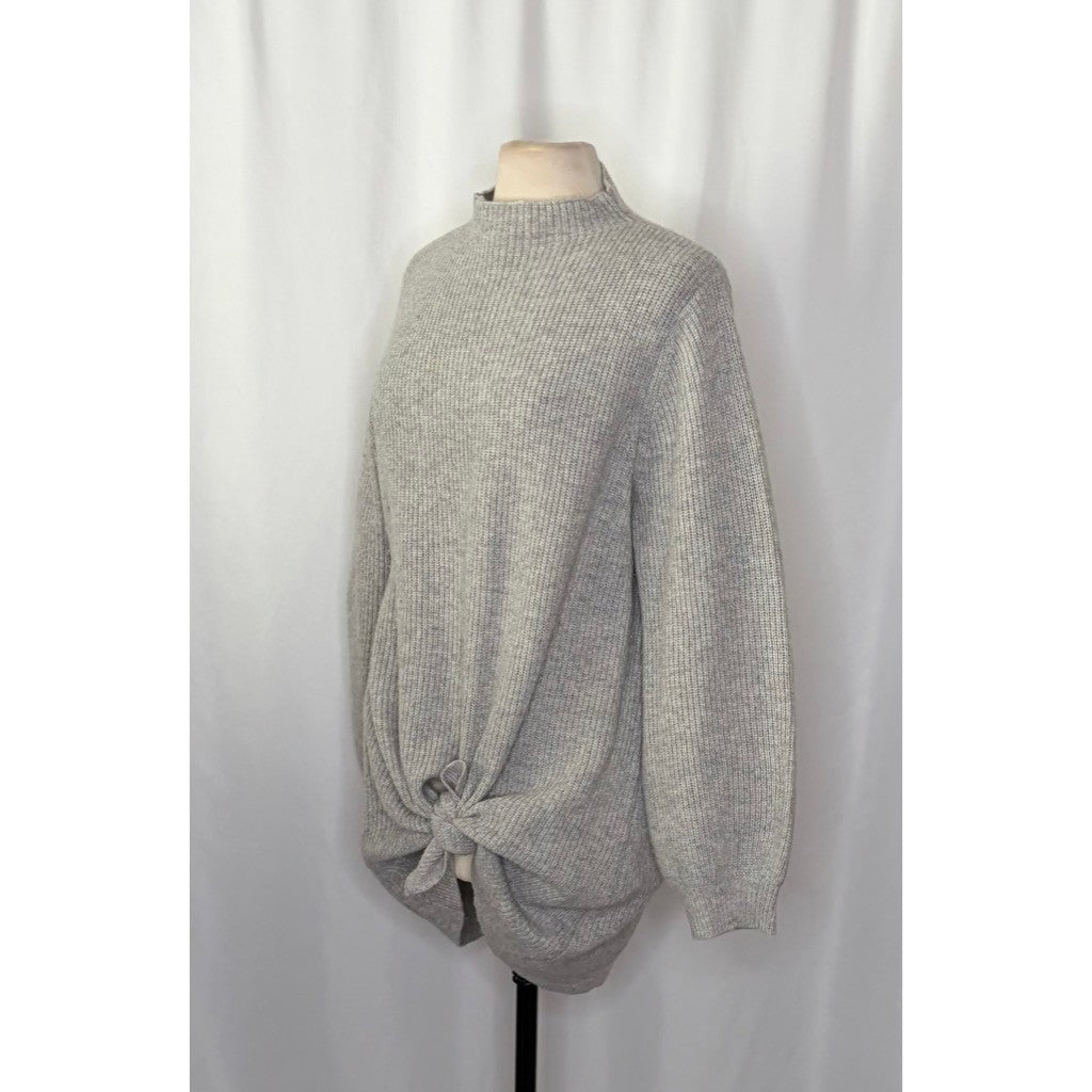 GUDRUN SJODEN Mock Neck Shaker Knit Sweater Heathered Gray Wool Yak Large