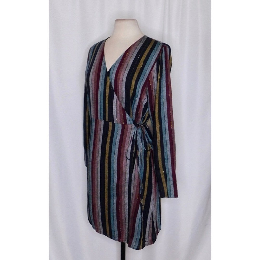 NWT!! RAILS Lola Varadero Stripe Wrap Dress Tie Waist Metallic Mini Medium