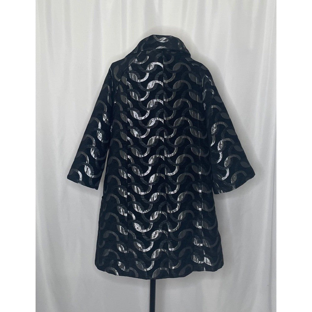 DESIGUAL Black Silver Jacquard Coat Pockets Embellished Buttons Chic 44 / Large