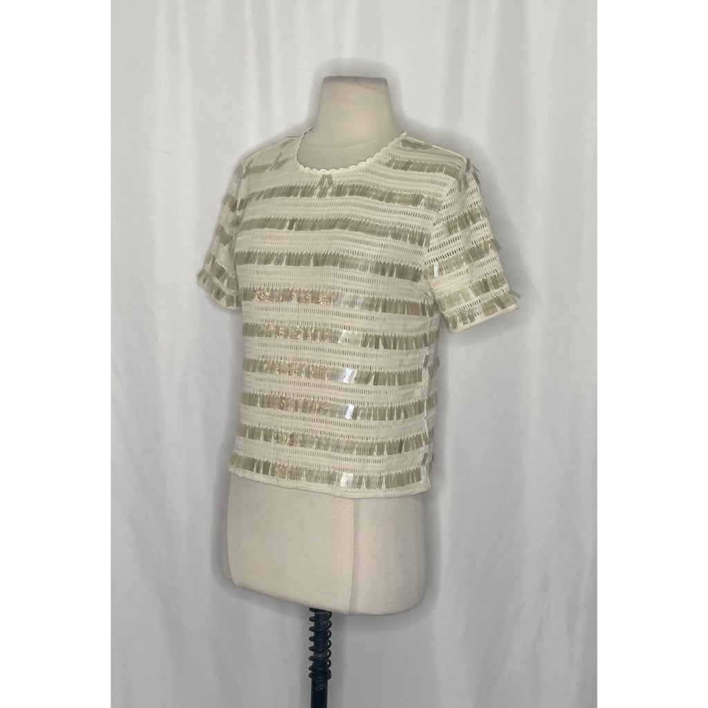 NWT!! J. CREW Crochet Shirt Shimmery Sequins Knit Party Glam Preppy X-Small