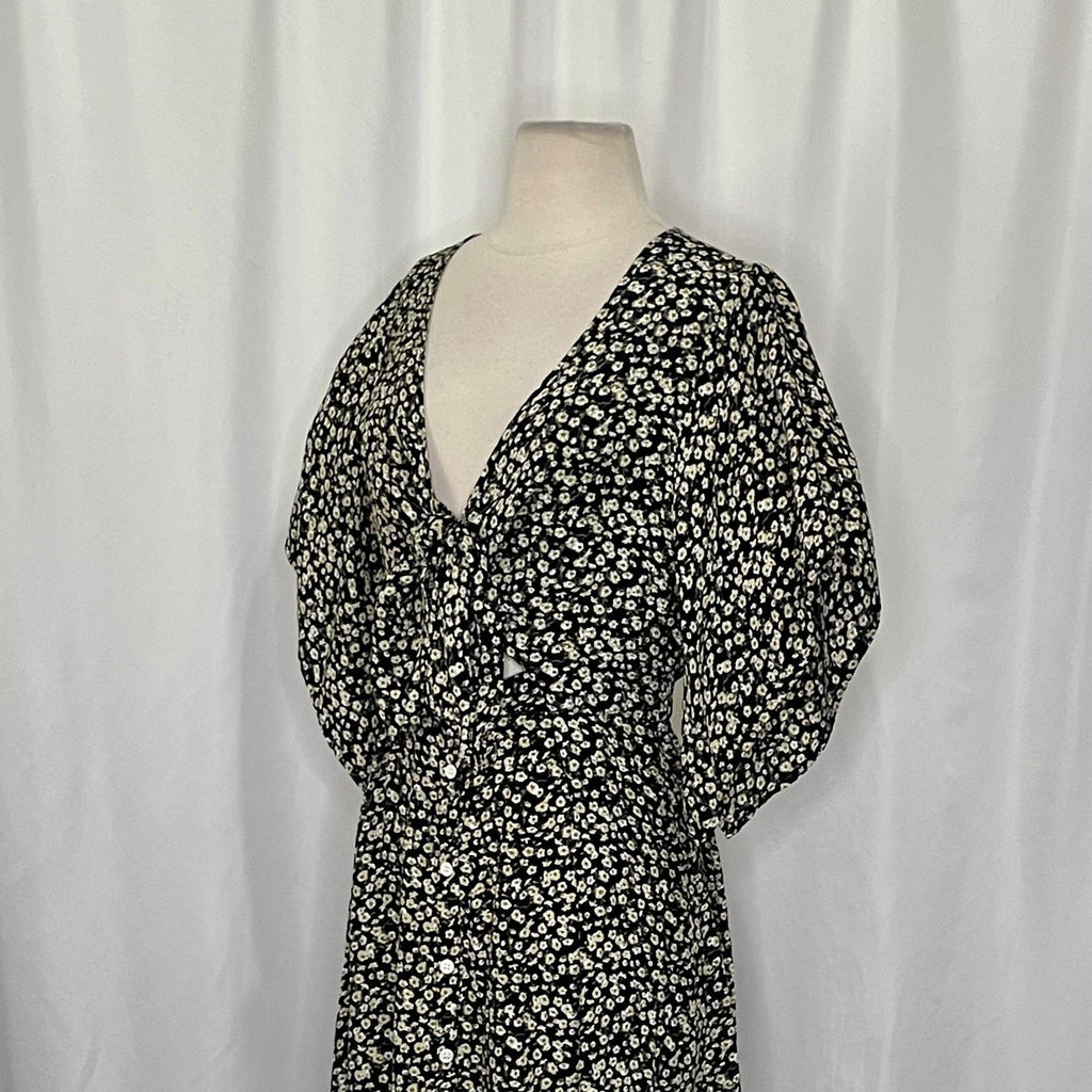FAITHFULL THE BRAND Massimo Midi Dress Floral Blossom Village Tie Front Small