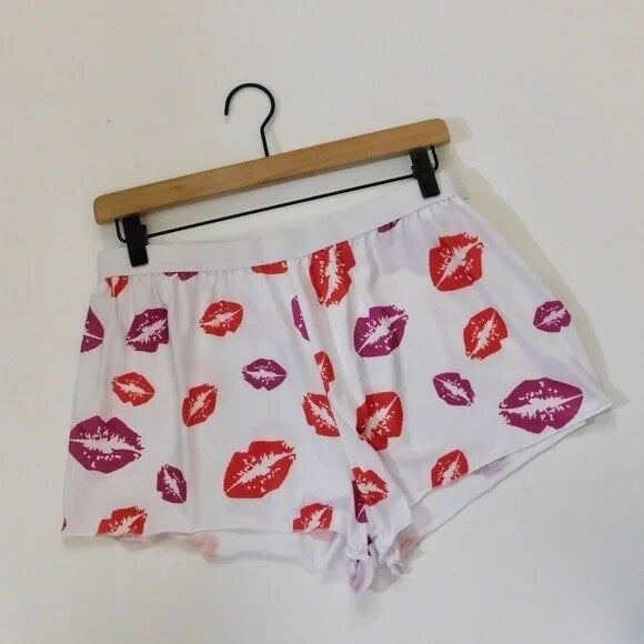 NEW!! HOT LIPS Lipstick Kiss Cropped Loungewear Two Piece Set Top Shorts Large
