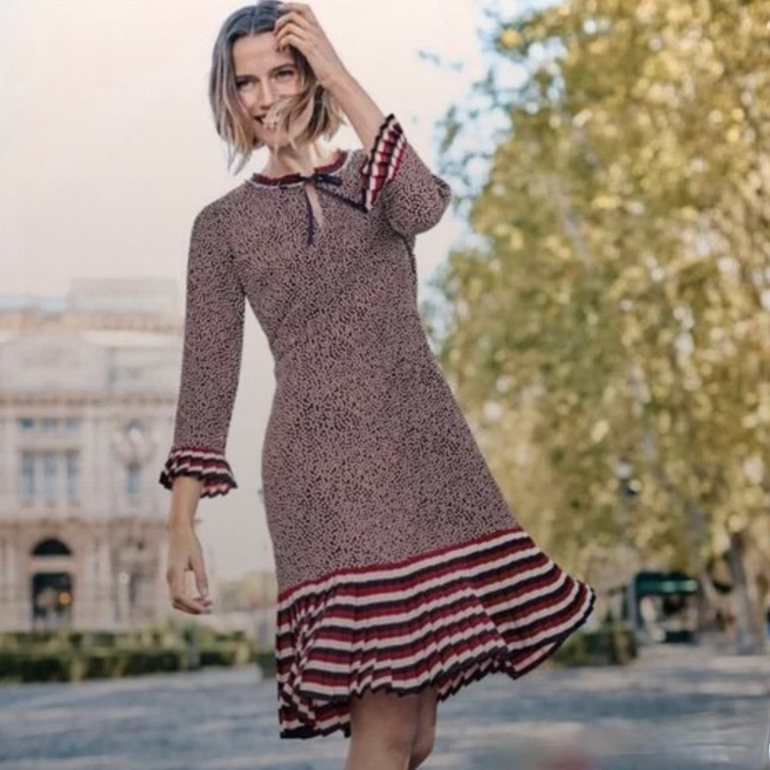 NWT!! BODEN Lara Polka Dot Striped Pleated Trim Dress Cluster Spot 6L 6 Tall